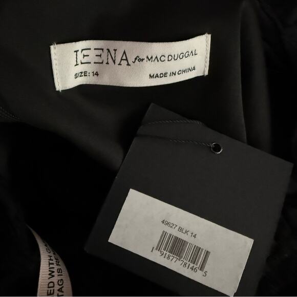 IEENA FOR MAC DUGGAL Black Embroidered Long Sleeve Ruffle Dress 49627 Sz 14 - Picture 7 of 8